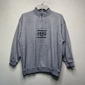 Vintage PASTA Gray 1/4 Zip Sweatshirt With Black Embroidery Size Large